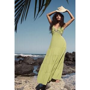 Free People Auralie Maxi Tired Cotton Dress Open Back